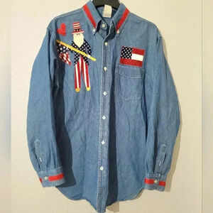 Vintage planet hollywood denim shirt size LARGE 100% cotton made in USA …